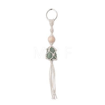 Cotton Thread Macrame Pouch Gemstone Tassel Keychain KEYC-JKC00469-1