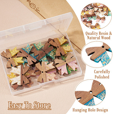 18Pcs 9 Colors Wood & Resin Pendants WOOD-TA0002-96-1