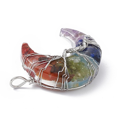 Natural & Synthetic Mixed Gemstone Chip Copper Wire Wrapped Big Pendants G-F733-03-1