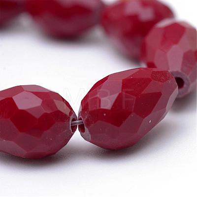Opaque Solid Color Glass Faceted Teardrop Beads Strands GLAA-Q052B-03-1