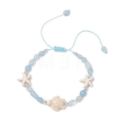 Natural Aquamarine & Synthetic Synthetic Turquoise Beads Braided Bead Bracelets BJEW-JB13275-01-1