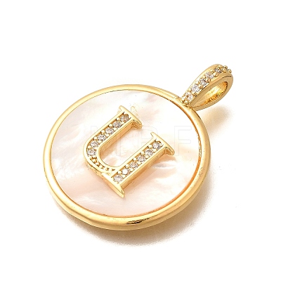 Rack Plating Brass Micro Pave Clear Cubic Zirconia Pendants with Shell KK-M309-42G-U-1