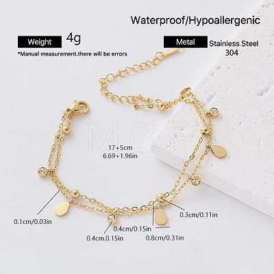 304 Stainless Steel Pave Clear Cubic Zirconia Charm 2-Strand Bracelets for Women VY6048-6-1