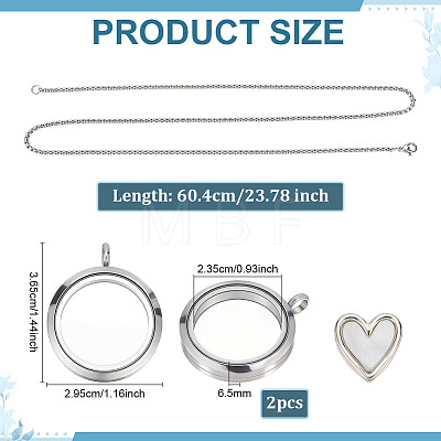 2Pcs Alloy Glass Flat Round Pet Fur Keepsake Locket Pendant 304 Stainless Steel Box Chain Necklaces NJEW-PH0001-54B-1