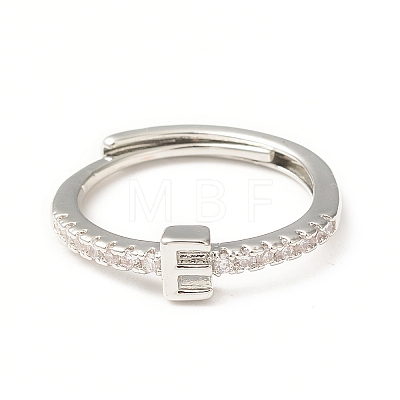 Clear Cubic Zirconia Initial Letter Adjustable Ring RJEW-C052-01P-E-1
