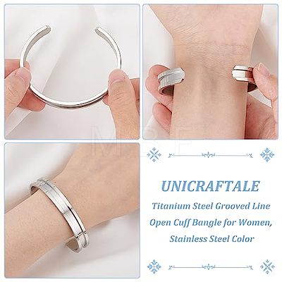 Unicraftale 1Pc C-Shaped 201 Stainless Steel Grooved Cuff Bangles STAS-UN0052-35-1