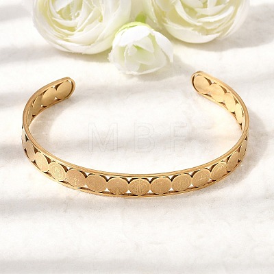201 Stainless Steel Open Cuff Bangles for Women BJEW-Z162-01G-1