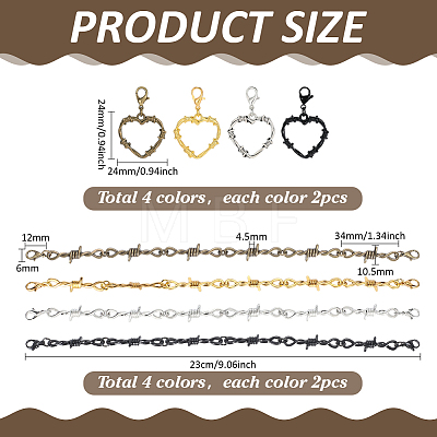 16Pcs Heart Zinc Alloy Hat Chian and Pendant Decorations HJEW-PH02429-1