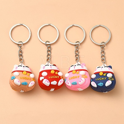 4Pcs PVC Cartoon Lucky Cat Doll Pendant Keychain KEYC-YW0001-10-1