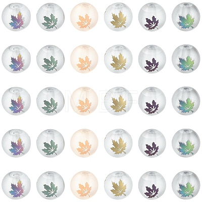 60Pcs 6 Colors Autumn Theme Electroplate Transparent Glass Beads EGLA-YW0005-68-1