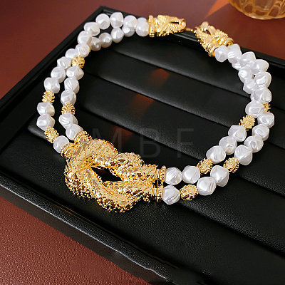 Brass Knot Plastic Imitation Keshi Pearl Nuggets Beaded 2-Strand Choker Necklaces for Women FS-WG8CEF6-01-1