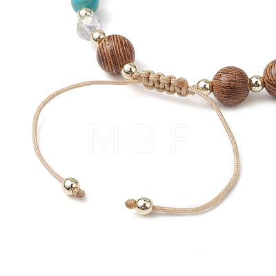 Adjustable Dyed Synthetic Turquoise & Coconut & Wood & Pearl Braided Bead Bracelets BJEW-JB10723-01-1