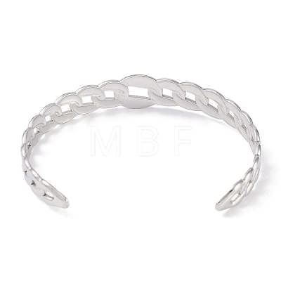 304 Stainless Steel White Enamel Twisted Chain Open Cuff Bangles for Women BJEW-C071-17P-1