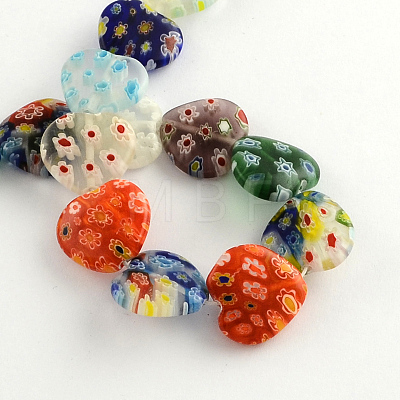 Heart Handmade Millefiori Glass Beads Strands X-LK-R004-67-1