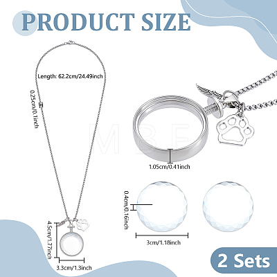 2Pcs Flat Round Glass with Alloy Photo Frame Locket Pendant Necklace Kits with Feather and Paw Print and 4Pcs Glass Cabochons NJEW-DR00043-1