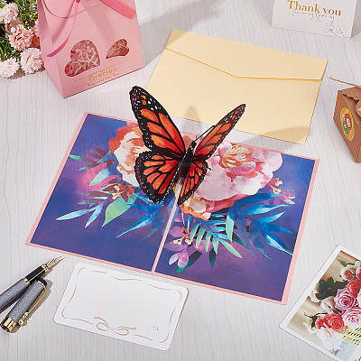 3D Butterfly Pop Up Paper Greeting Card AJEW-WH0038-31-1