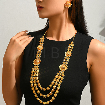 Alloy Filigree Flower Multi-Layer Necklace & Stud Earrings Sets for Women PH1080-1