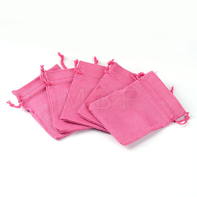 Polyester Imitation Burlap Packing Pouches Drawstring Bags X-ABAG-R005-9x12-08-1