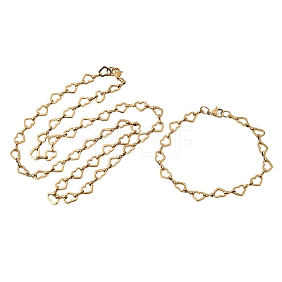 304 Stainless Steel Heart Link Chain Bracelet & Necklace Jewelry Sets SJEW-L199-13G-1