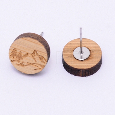 Natural Wood Stud Earrings EJEW-WH0005-03I-1