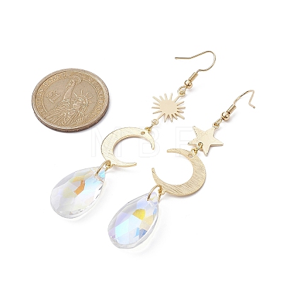 Moon & Star & Sun Brass Asymmetrical Earrings EJEW-JE05458-1