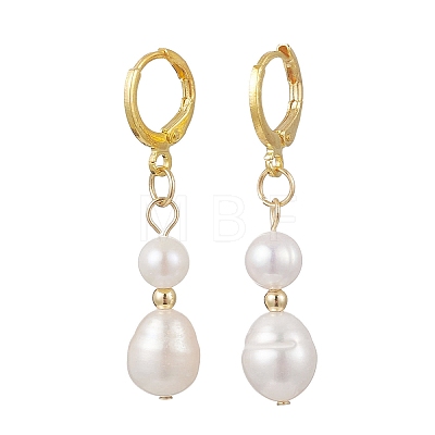 Oval Natural Cultured Freshwater Pearl Leverback Earrings EJEW-JE06972-1