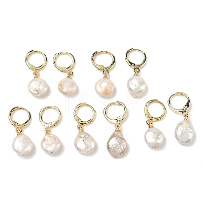 Natural Pearl Leverback Earrings EJEW-JE06877-01-1