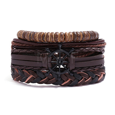 4Pcs Weave Imitation Leather Multi-strand Bracelets for Men WGB022D-18-1