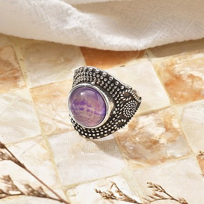 Natural Amethyst Adjustable Rings RJEW-I108-03AS-09-1