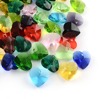 Transparent Glass Heart Pendants GLAA-R082-M1-1