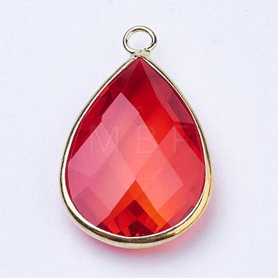 Golden Tone Brass Glass Teardrop Pendants GLAA-M006-A-04G-1