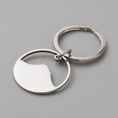 Round Ring with Mountain 304 Stainless Steel Pendant Keychain KEYC-WH0027-109P-1