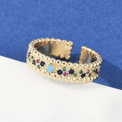 Brass Micro Pave Cubic Zirconia Cuff Rings for Women RJEW-S400-06G-1