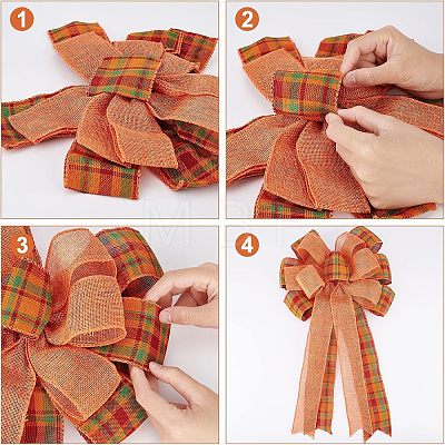 2Pcs Tartan Pattern Polyester Bowknot Display Decoration DIY-CA0004-32-1