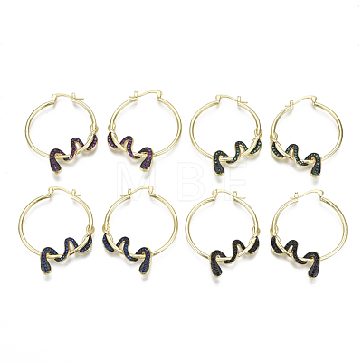 Brass Micro Pave Cubic Zirconia Hoop Earrings KK-R137-024-NF-1