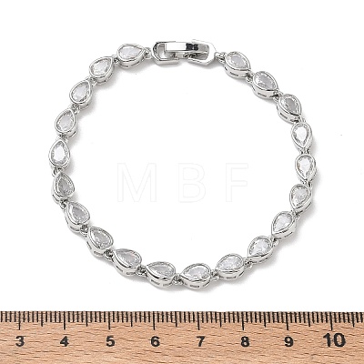 Teardrop Brass Micro Pave Clear Cubic Zirconia Link Chain Bracelets for Women BJEW-C156-07A-P-1