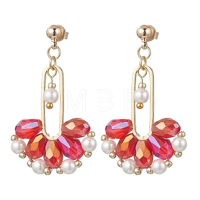Fan Glass Dangle Stud Earrings EJEW-MZ00674-01-1