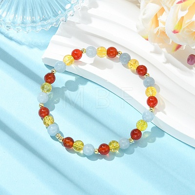 6MM Round Natural Carnelian & Dyed Quartz & Synthetic Citrine Beaded Stretch Friendship Bracelets BJEW-JB14382-1