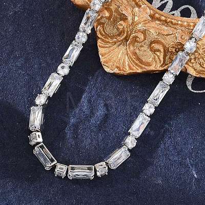 Brass Pave Clear Cubic Zirconia Rectangle & Flat Round Link Bracelets BJEW-YWC0002-02A-1