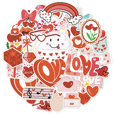 50Pcs Valentine's Day Heart PVC Adhesive Waterproof Stickers Self-Adhesive Stickers PW-WG44208-01-1