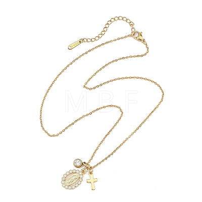 Brass Micro Pave Clear Cubic Zirconia Virgin & 304 Stainless Steel Religion Cross Pendant Necklaces for Men Women NJEW-JN06102-1
