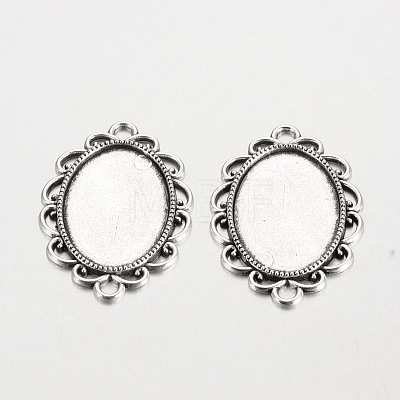 Oval Tibetan Style Alloy Cabochon Connector Settings PALLOY-K112-15AS-RS-1
