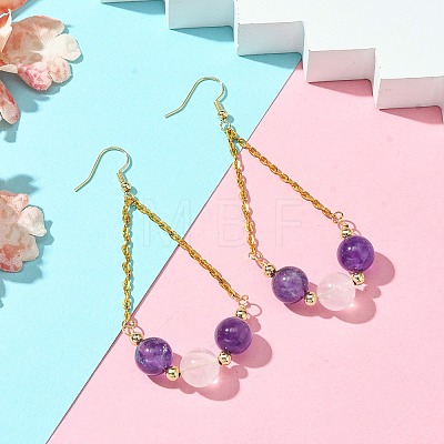 Natural Amethyst & Rose Quartz Dangle Earrings EJEW-JE05998-1