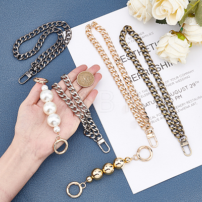 CHGCRAFT 2 Styles ABS Plastic Imitation Pearl Beads & Iron Curb Link Bag Chain Straps FIND-CA0002-65-1