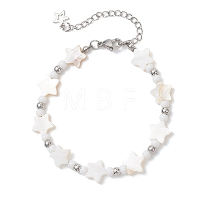2Pcs Natural White Shell Star & Moon Link Bracelets BJEW-JB13283-1