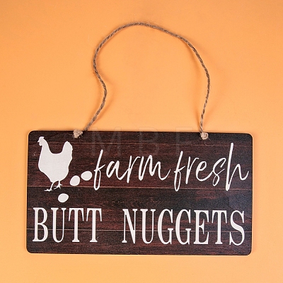 Wooden Rectangle with Word Farm Fresh Butt Nuggets Pendant Decoration PW-WGE1C63-01-1