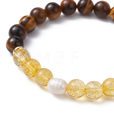Natural & Synthetic Mixed Gemstone & Pearl Beaded Stretch Bracelets BJEW-JB09726-1