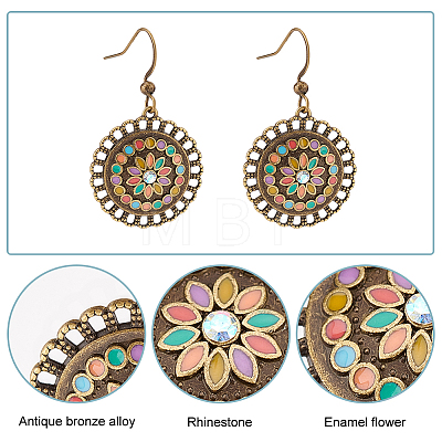 1 Pair Enamel Flower Dangle Earrings with Rhinestone EJEW-AN0001-55-1
