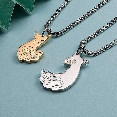 Stainless Steel Couple Fox Pendant Box Chain Necklaces Set PW-WG38AEC-01-1