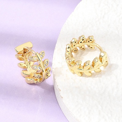 Leaf Brass Micro Pave Cubic Zirconia Hoop Earrings for Women CU-CBAE7DF-41G-1